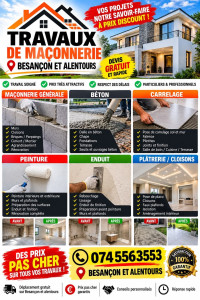 Photo de galerie - Maçonnerie 
Béton 
Carrelage 
Peinture 
Enduit 
Plâtrerie
