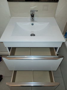 Photo de galerie - Pose meuble salle de bain, vasque et raccordement 