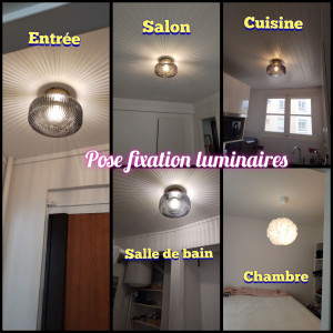 Photo de galerie - Pose fixation luminaires avec percage et 1 suspension sans percage