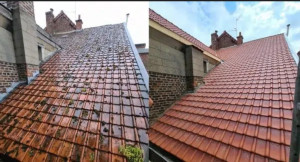 Photo de galerie - Nettoyage toiture avant après 