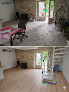 Photo de galerie - Pose de parquet stratifié , plinthe et joint . 