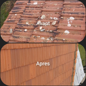 Photo de galerie - Réalisation d'un décapage d'une toiture suivi d'une remise en peinture complète + hydrofuge de protection 