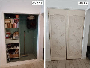 Photo de galerie - Récupération de portes d'occasion pour fermer ce placard en remplacement d'un rideau 