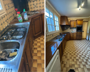 Photo de galerie - Nettoyage complet de la cuisine — avant/après dégraissage, désinfection et polissage.