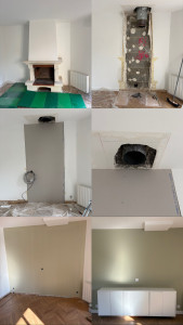 Photo de galerie - Démolition d’une cheminée. réalisation du placo + bande + peinture + parquet. 