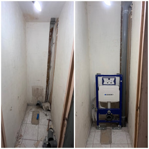 Photo de galerie - Installation de toilettes suspendue et modification des tuyaux, création d’arrivée de douchette sanitaire 