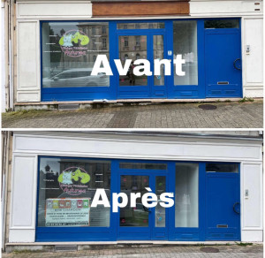 Photo de galerie - Ponçage et rénovation d’une devanture professionnelle avec peinture 