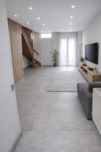 Photo de galerie - Peinture des murs et plafond et plaque de bois sur le mur côté gauche 