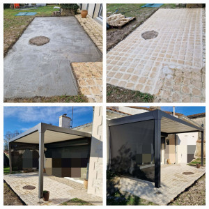 Photo de galerie - Création d’une dalle béton et montage d’une pergola 