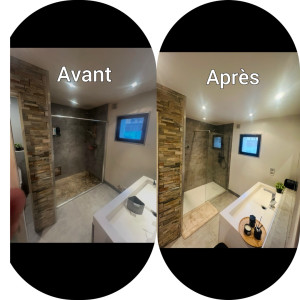 Photo de galerie - Rénovation salle de bain receveur,paroi de douche ,colonne de douche, peintures murs et plafond 