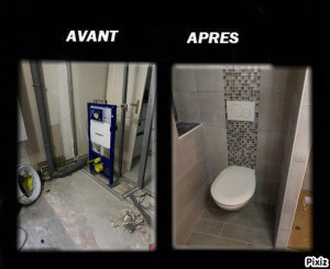 Photo de galerie - Création de mur et de toilette suspendu