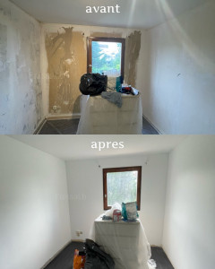 Photo de galerie - Detapiserie les murs, enduits, ponçage, sous-couche et plus la finition deux couches de peinture blanc