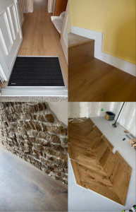 Photo de galerie - Exemples de finitions complexes : incrustations, coupes précises et pose de parquet en pointe de Hongrie