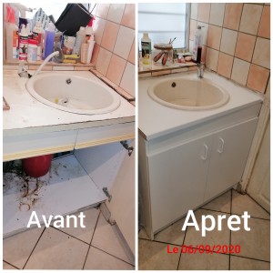 Photo de galerie -  Ramplacement meuble sous évier + plan de travail et robinet d évier suite à un dégât des eaux 