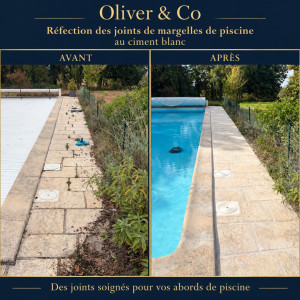 Photo de galerie - Rejointoiement au ciment blanc de margelles de piscine 