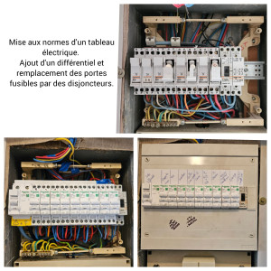 Photo de galerie - Réfection d'un tableau électrique qui n'était plus aux normes. Ajout d'un disjoncteur différentiel pour la protection des personnes, et remplacement des porte fusible pour des disjonteurs.