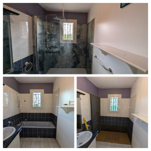 Photo de galerie - Rénovation d'un espace douche, suppression de la baignoire, pour la pose d'un bac extra plat revêtement mural en panneau kinewall de chez kinedo