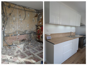 Photo de galerie - Rénovation totale d'une cuisine 
électricité, eau, isolation, pose de la cuisine et de ses équipements 