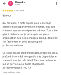 Photo de galerie - Avis d'un client pour lequel nous avons réalisé un grand nettoyage pour l'état des lieux.