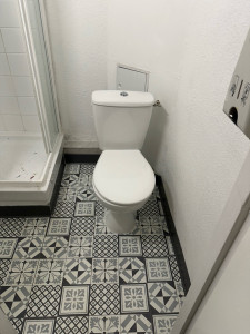 Photo de galerie - Pose d’un toilette complet avec nouveau mécanisme et une cabine de douche 