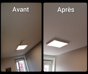 Photo de galerie - Avant / après rénovation plafond.