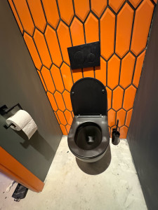 Photo de galerie - Installation d’un WC suspendu avec pose du porte-papier et du porte-balayette.