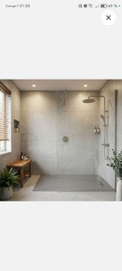 Photo de galerie - Réalisation salle de bain complète
 carrelage plus bac à douche extra-plat 