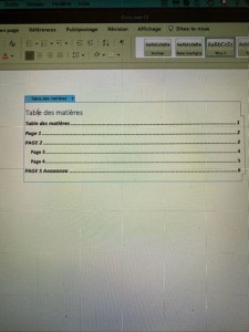 Photo de galerie - Aide table des matières sur Word
