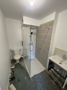 Photo de galerie - Pose la colonne de douche et  fixer une parois douche + meuble vasque et Wc et doucettes à côté 