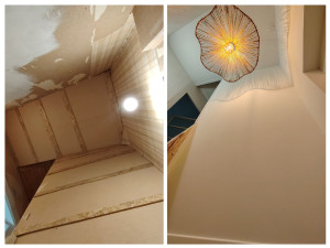 Photo de galerie - Placage enduit et mise en peinture cage escaliee