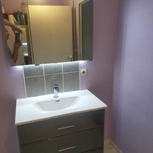 Photo de galerie - Remplacement l'ancien lavabo avec meuble vasque et miroir.