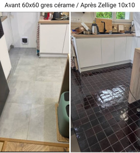 Photo de galerie - Pose zellige 10x10 par dessus ancien carrelage 60x60 