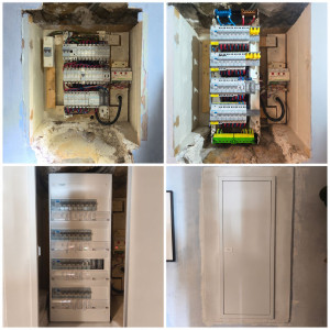 Photo de galerie - Rénovation complète du tableau électrique et agrandissement du logement du tableau. Réalisation de la trappe de visite.
