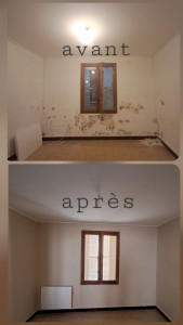 Photo de galerie - Rénovation complète après dégâts : préparation des supports et mise en peinture.

