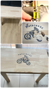 Photo de galerie - Incrustation sur table basse en hêtre, motif en médium noir