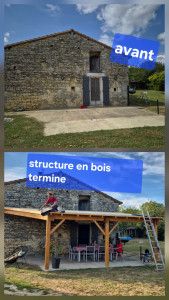 Photo de galerie - Réalisation d’un appentis en bois avec du bois taillé par mes soins.