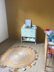 Photo de galerie - Aménagement d’une chambre pour bébé ,pose de toile lisse et mise en peinture 