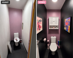 Photo de galerie - Rénovation WC selon les goûts de la cliente : peinture des murs et décoration 