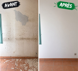 Photo de galerie - Mur décrouté, enduits et mise en peinture. 