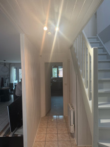 Photo de galerie - Ponçage sur lambris et escalier et peinture 