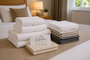 Photo de galerie - Service de linge de maison pour locations saisonnières : draps et serviettes préparés avec soin. Location de linge disponible sur demande.
