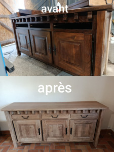 Photo de galerie - Restauration d' un meuble par aerogomme avec vitrification transparente 