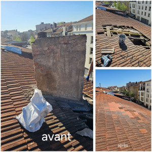 Photo de galerie - **Suppression d'une cheminée et réfection de la couverture. Reprise de la toiture avec remplacement des éléments nécessaires et repose des tuiles pour un résultat propre, solide et durable