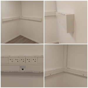Photo de galerie - Installation goulotte deux compartiments courant fort 230V. Courant faible RG 45