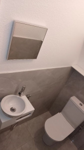 Photo de galerie - Pose d'un WC + lave main + douchette 

