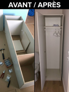 Photo de galerie - Montage de dressing en kit : assemblage des panneaux, installation des étagères et de la penderie pour un rangement pratique et fonctionnel. BLK.S31, Toulouse et alentours.