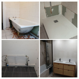 Photo de galerie - Rénovation d'une salle de bain 
avant/après 