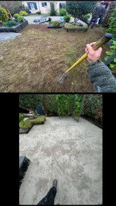 Photo de galerie - Aménagement extérieur , préparation du terrain pour pose de gazon synthétisé.Utilisation de sable 0/4 bleu compactage+pose d’un geotextile pour accueillir les rouleaux de gazon 