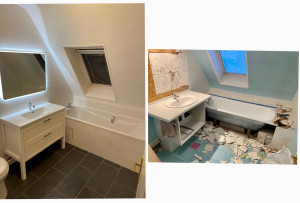 Photo de galerie - Avant/Après rénovation complète de salle de bain 