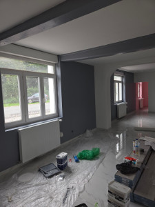 Photo de galerie - Peinture de tous les murs d'une maison en gris . 